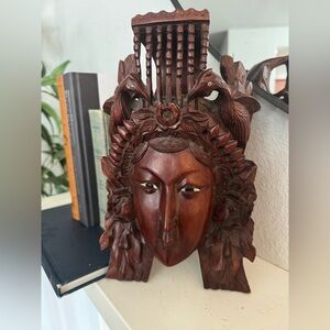 Hand-Carved Wooden Wall Mask – Balinese / Tribal‎ Art – 13” x 8” – Solid Wood